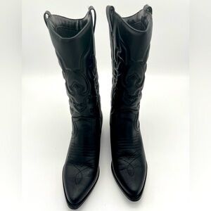 Soda Reno Western Black Stitched Cowgirl Cowboy Boots Pointy Toe in Black Vegan